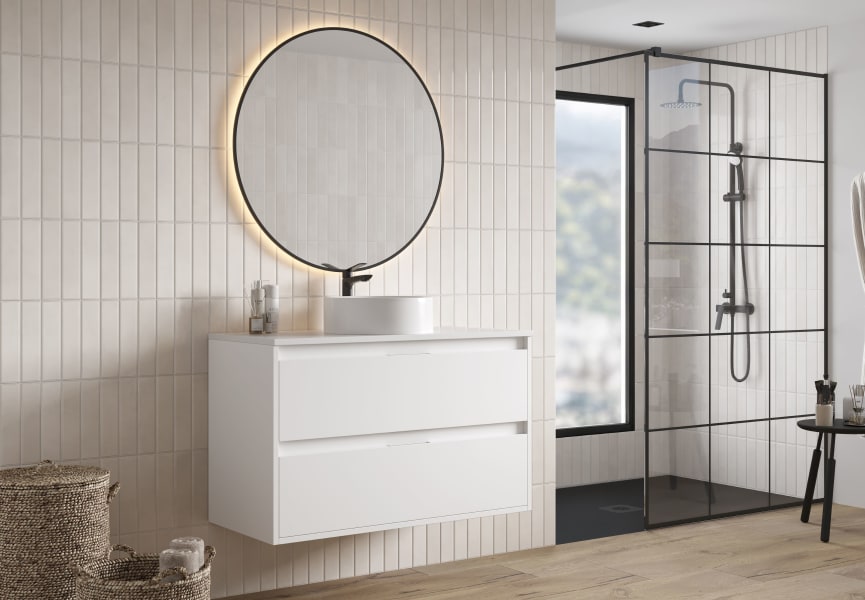 Mueble de baño con encimera Piedra Compactada blanca Artemisa de Bruntec principal 5