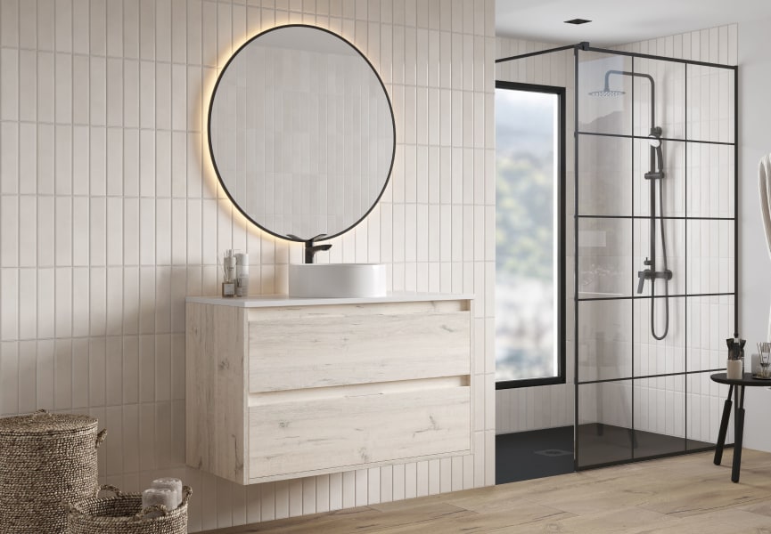 Mueble de baño con encimera Piedra Compactada blanca Artemisa de Bruntec principal 4