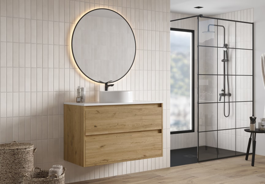 Mueble de baño con encimera Piedra Compactada blanca Artemisa de Bruntec principal 0