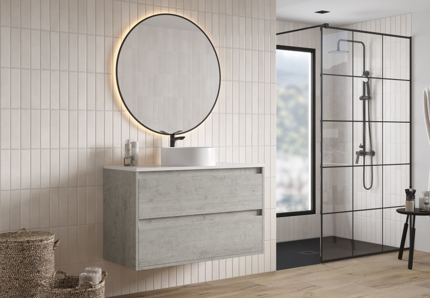 Mueble de baño con encimera Piedra Compactada blanca Artemisa de Bruntec principal 2