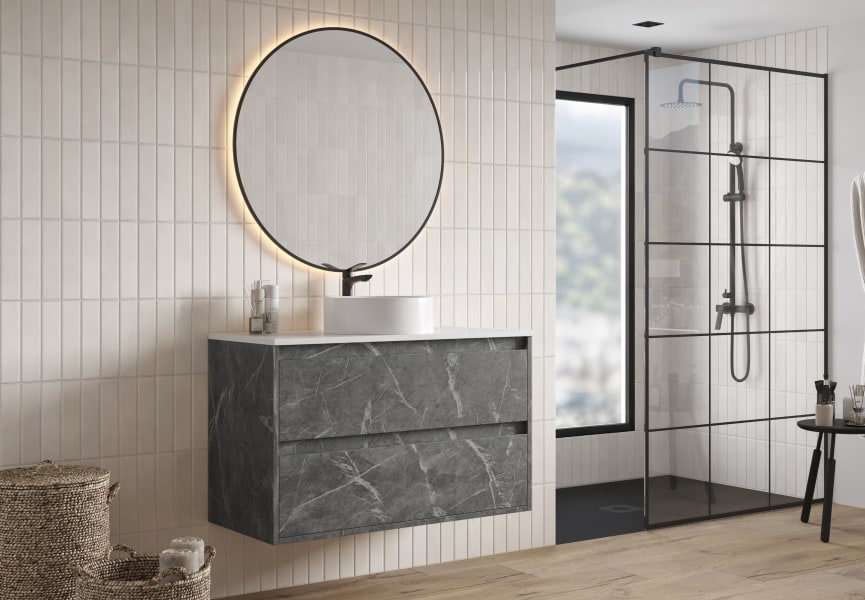 Mueble de baño con encimera Piedra Compactada blanca Artemisa de Bruntec principal 3
