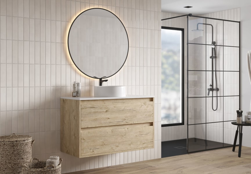 Mueble de baño con encimera Piedra Compactada blanca Artemisa de Bruntec principal 1