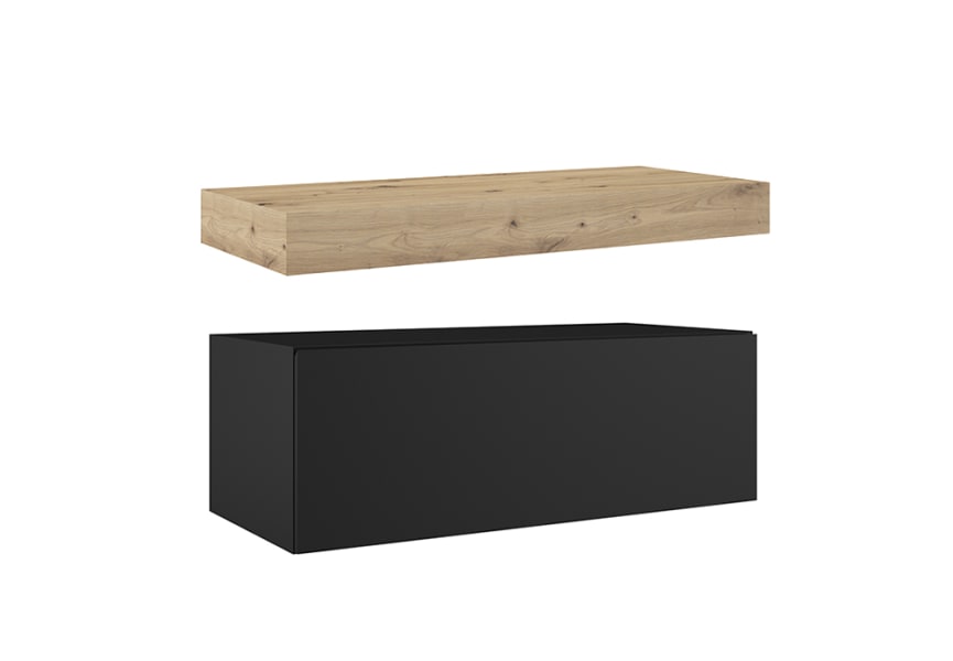 Mueble de baño con encimera de madera 10 cm de altura en color roble costa con cajonera Nomad Visobath principal 11