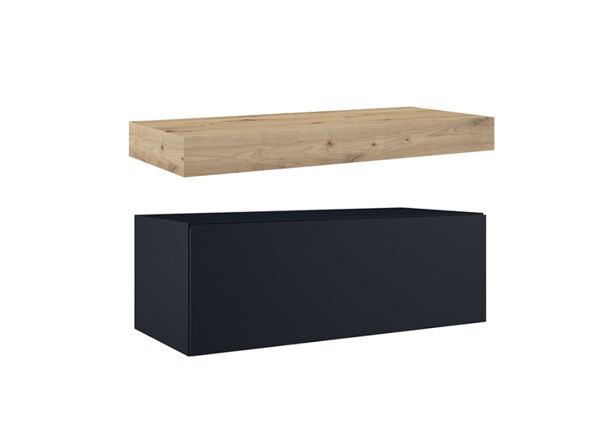 Mueble de baño con encimera de madera 10 cm de altura en color roble costa con cajonera Nomad Visobath principal 10