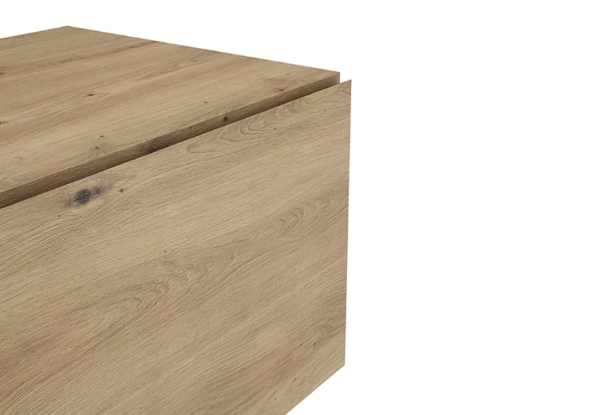 Mueble de baño con encimera de madera 10 cm de altura en color roble costa con cajonera Nomad Visobath detalle 13