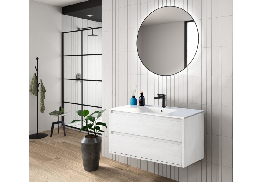 Mueble columna colgar de baño Bolton de 35 cm ancho color Blanco Lacado -  Comprar online al mejor precio.