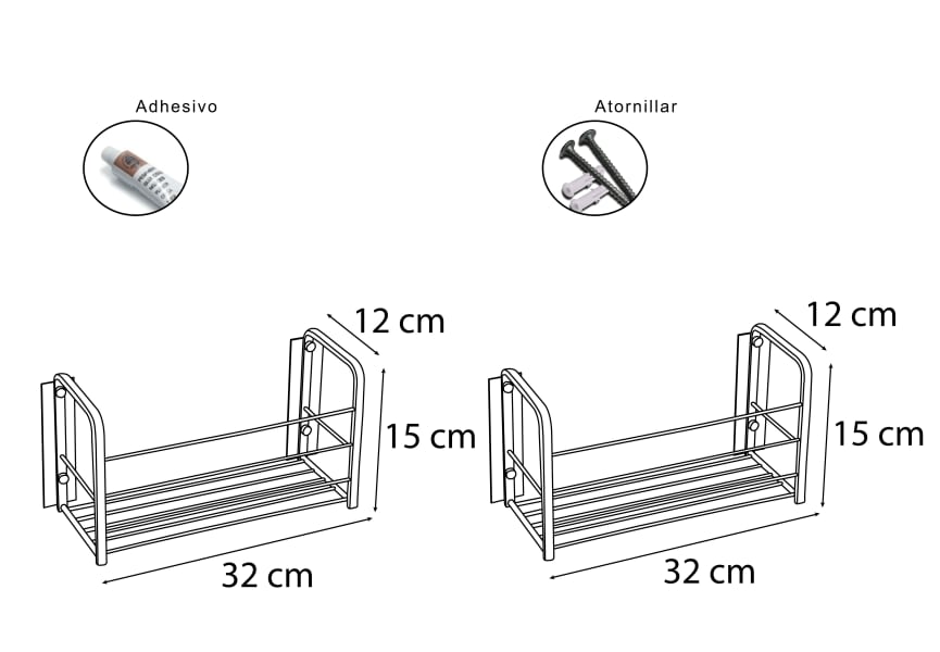 Estante de ducha rectangular 600 Bruntec croquis 1