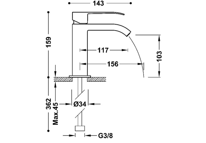 Grifo de lavabo Cuadro Tres croquis 6