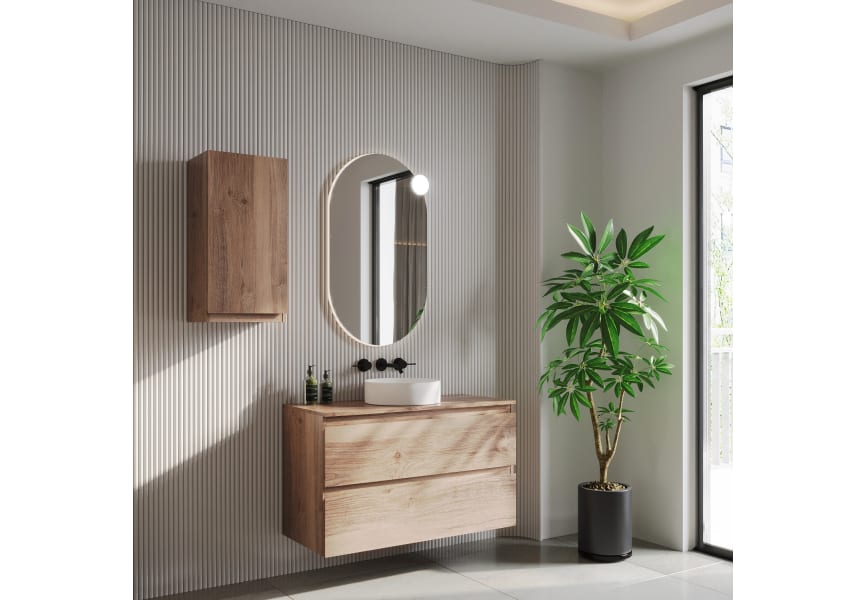 Mueble de baño color madera con encimera de madera Vilma Bruntec principal 1