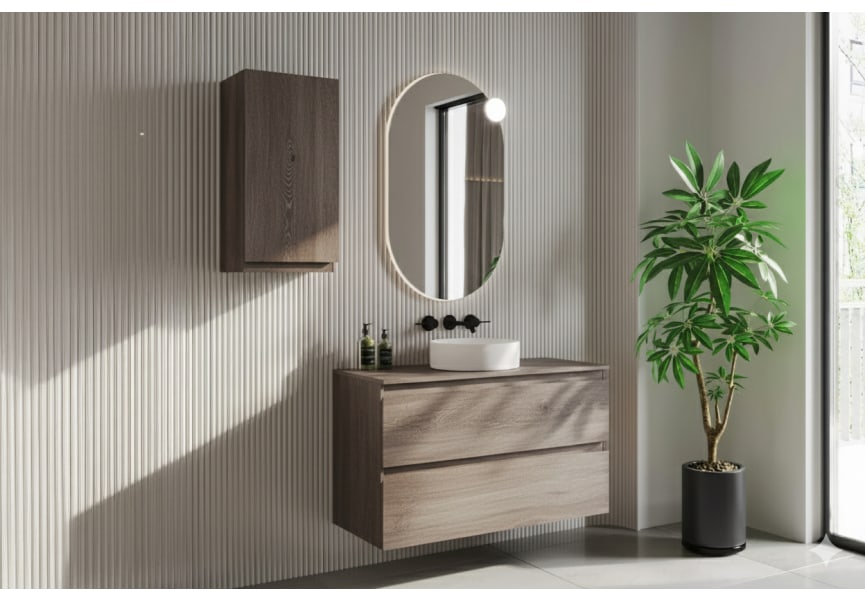 Mueble de baño color madera laminado con encimera de madera Vilma Bruntec principal 0