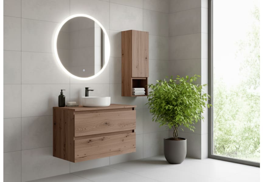 Mueble de baño color madera laminado con encimera de madera Vilma Bruntec principal 2