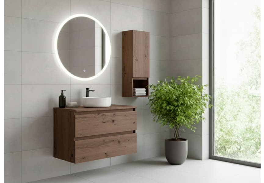 Mueble de baño color madera laminado con encimera de madera Vilma Bruntec principal 4