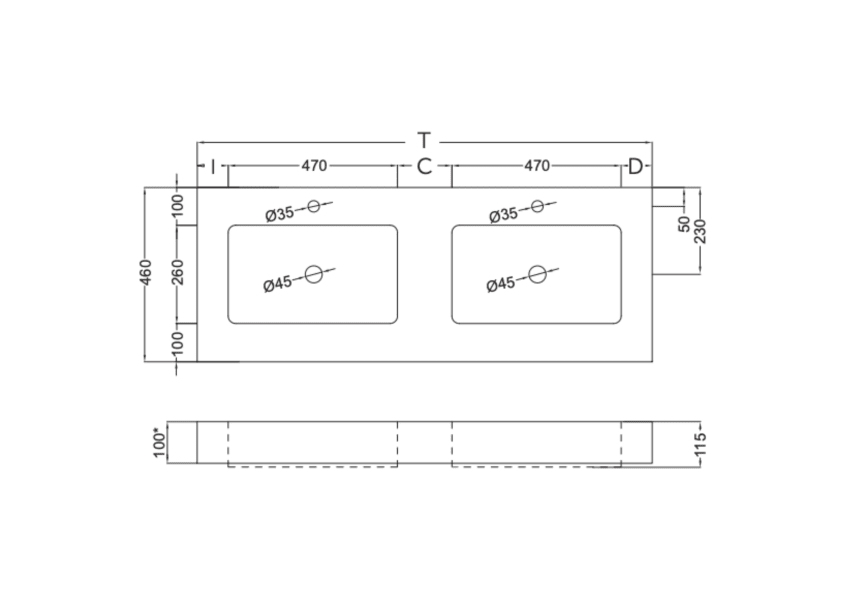 Lavabo suspendido Ambar Coycama croquis 5