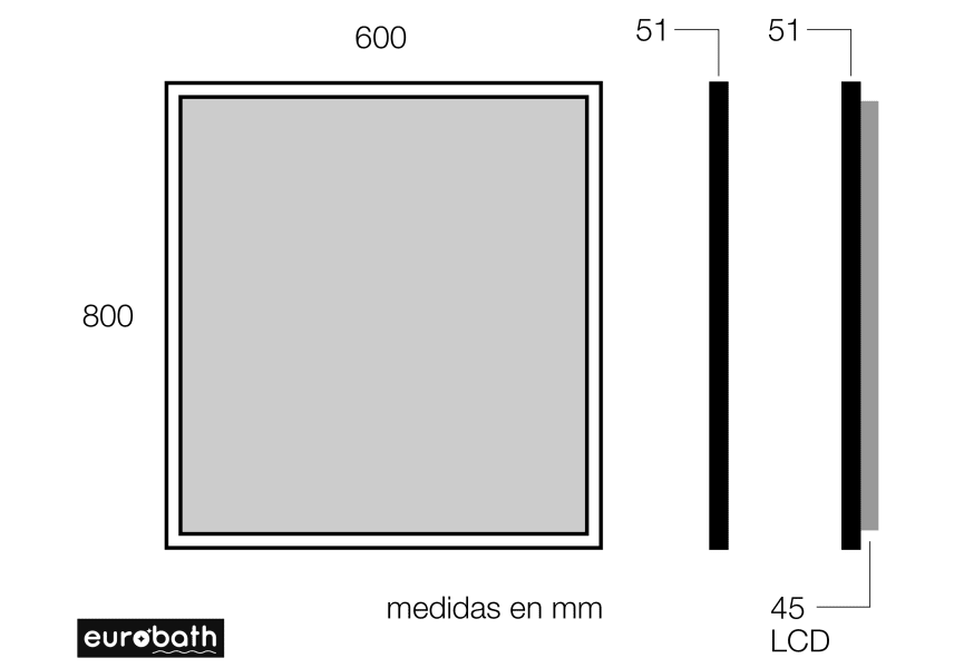 Espejo de baño con luz LED Atiu Eurobath croquis 6