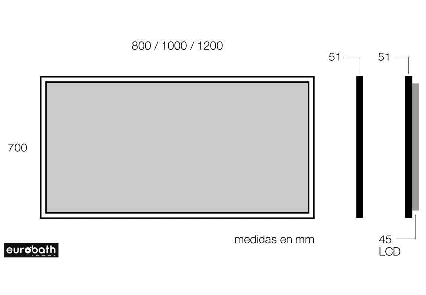 Atiu - Espejo con marco metálico y luz led 100x70 cm