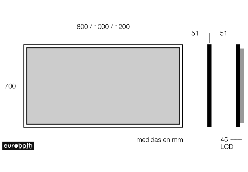 Espejo de baño con luz LED Atiu Eurobath croquis 5