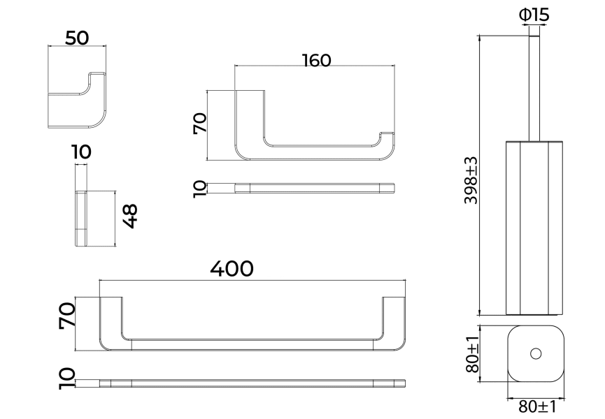 Conjunto de accesorios de baño Nova Medimex croquis 11