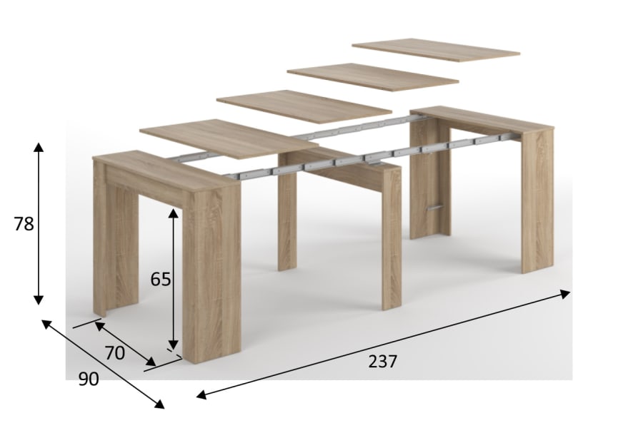 Mesa multifunción extensible Bruntec croquis 11