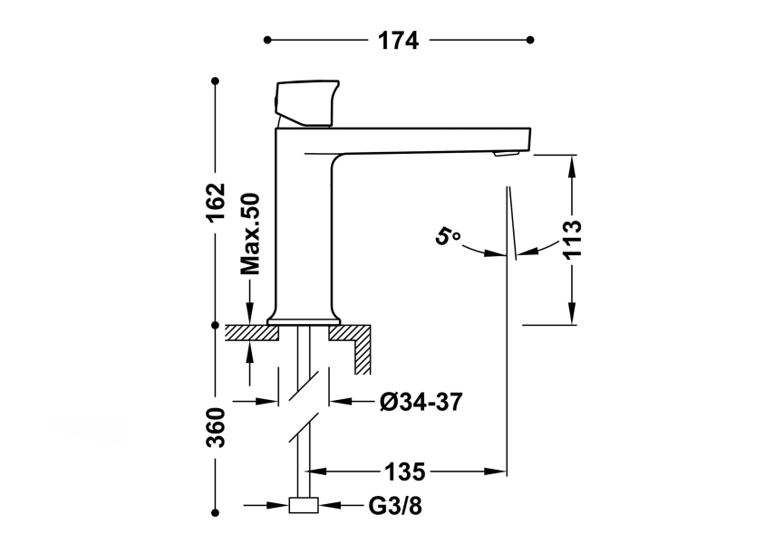 Grifo de lavabo Project Tres croquis 12