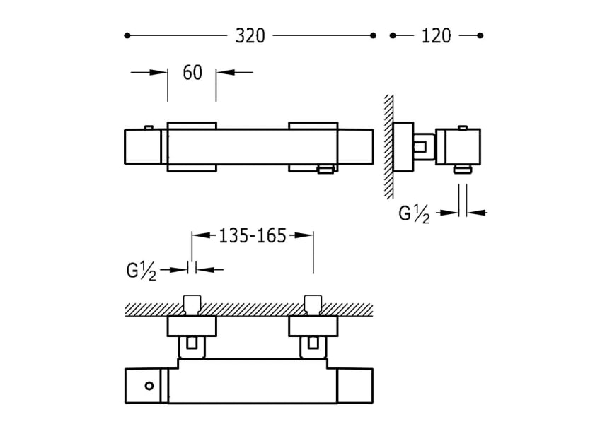 Pack grifo de lavabo + grifo de ducha termostatico Cuadro Tres croquis 3