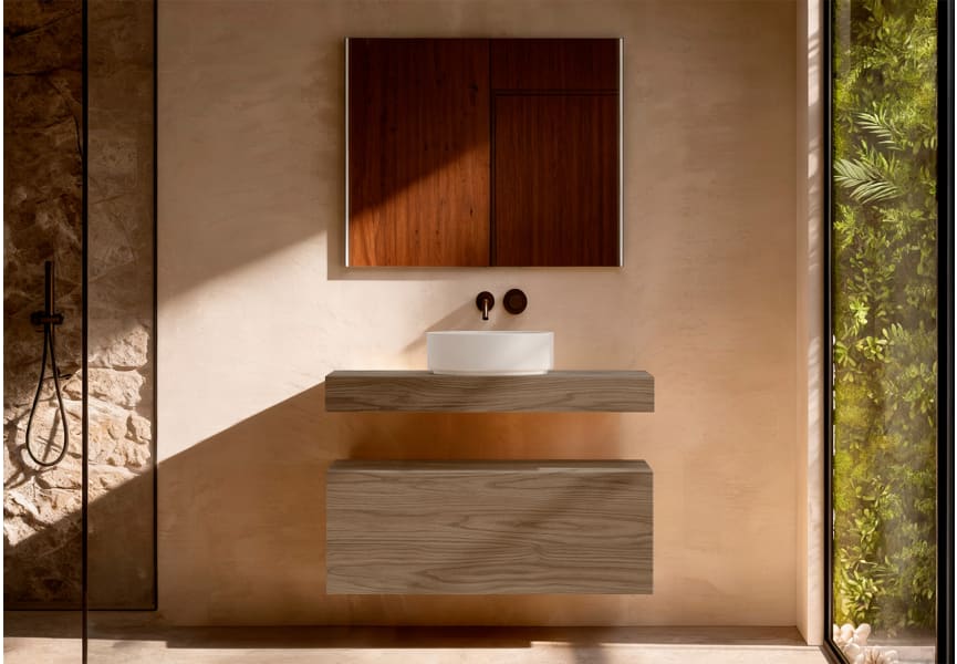 Mueble de baño con encimera de madera 10 cm de altura con cajonera Nomad monocolor Visobath principal 2