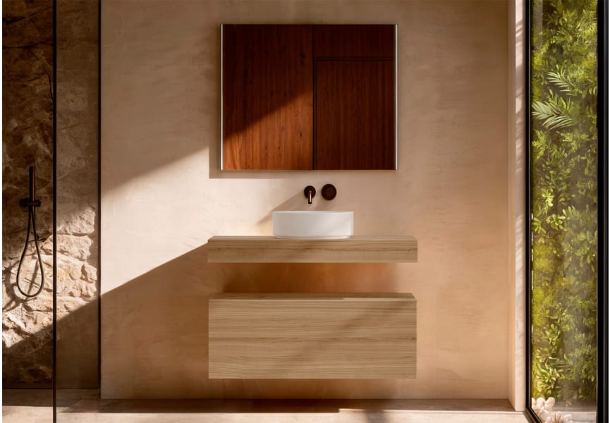 Mueble de baño con encimera de madera 10 cm de altura con cajonera Nomad monocolor Visobath principal 3