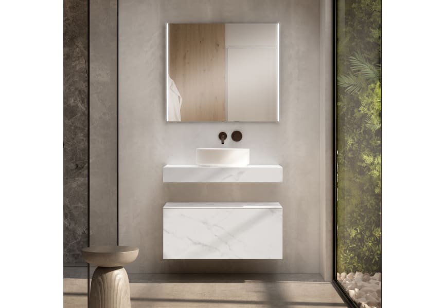 Conjunto mueble de baño con encimera de madera 10 cm de altura con cajonera Nomad monocolor Visobath principal 1