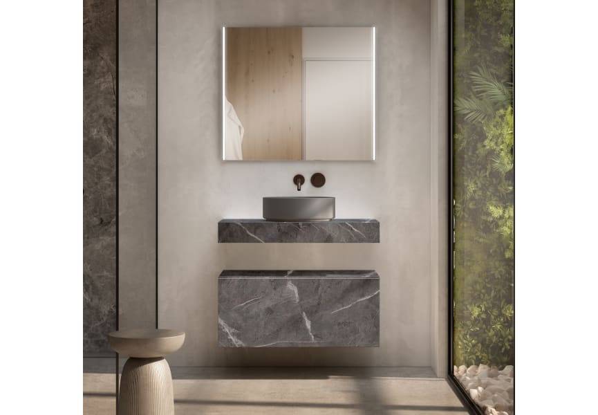 Conjunto mueble de baño con encimera de madera 10 cm de altura con cajonera Nomad monocolor Visobath principal 2