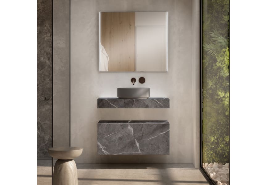 Mueble de baño con encimera de madera 10 cm de altura con cajonera Nomad monocolor Visobath principal 2