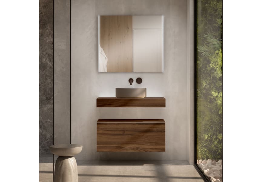 Conjunto mueble de baño con encimera de madera 10 cm de altura con cajonera Nomad monocolor Visobath principal 3