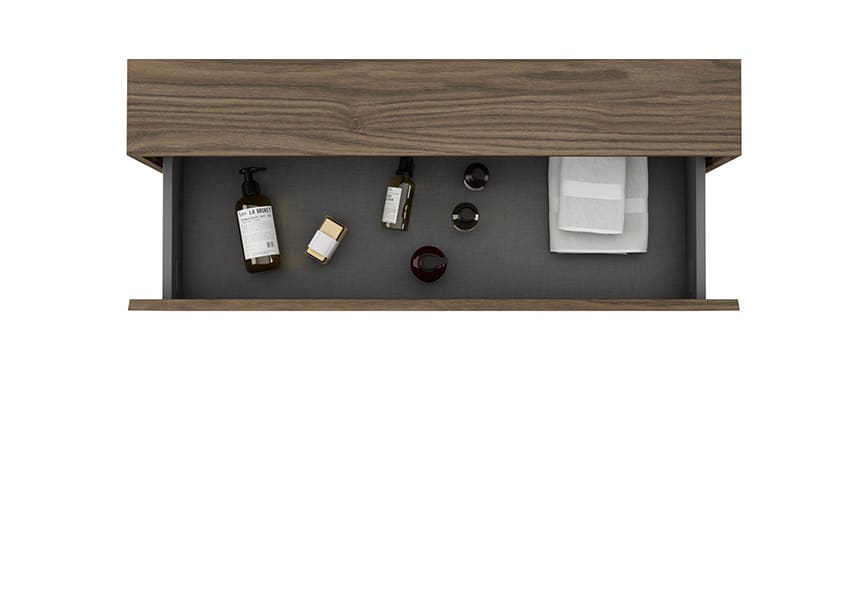 Mueble de baño con encimera de madera 10 cm de altura con cajonera Nomad monocolor Visobath detalle 8