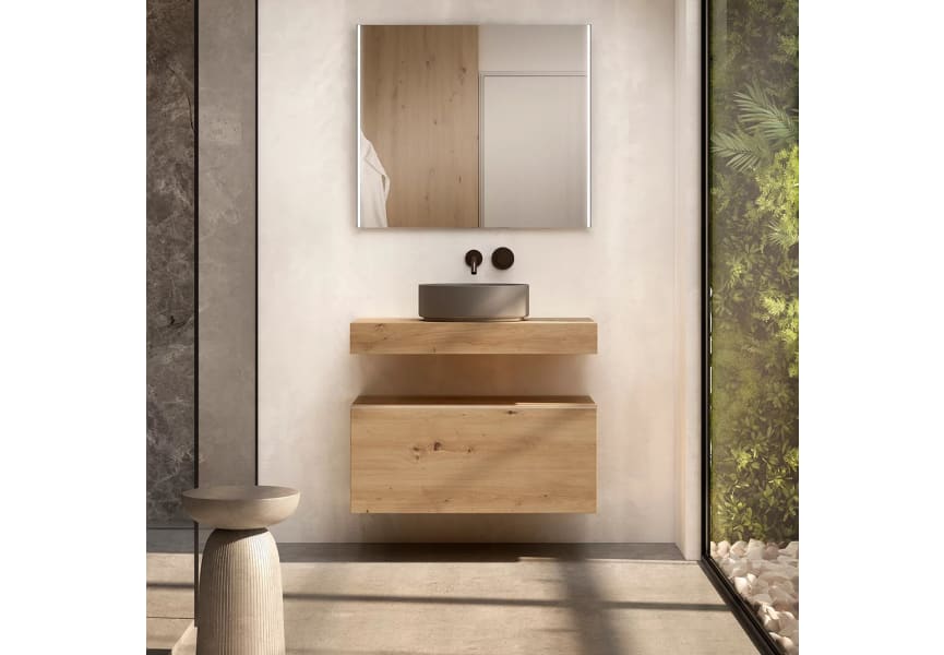 Conjunto mueble de baño con encimera de madera 10 cm de altura con cajonera Nomad Visobath principal 0