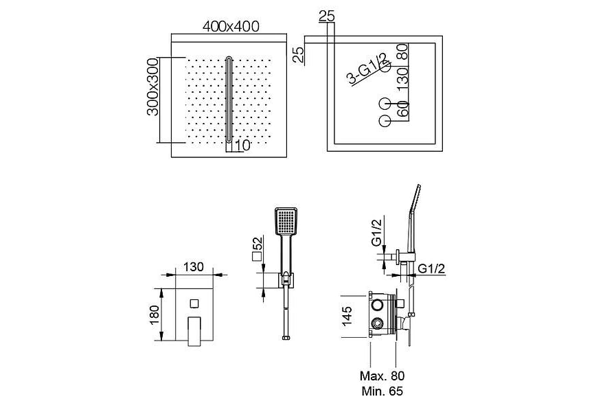 Conjunto de ducha empotrado Málaga Imex croquis 7