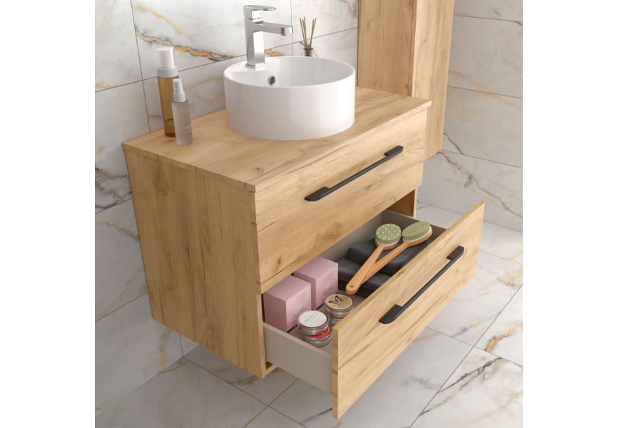 Conjunto mueble de baño con lavabo sobre encimera Morai Salgar detalle 1