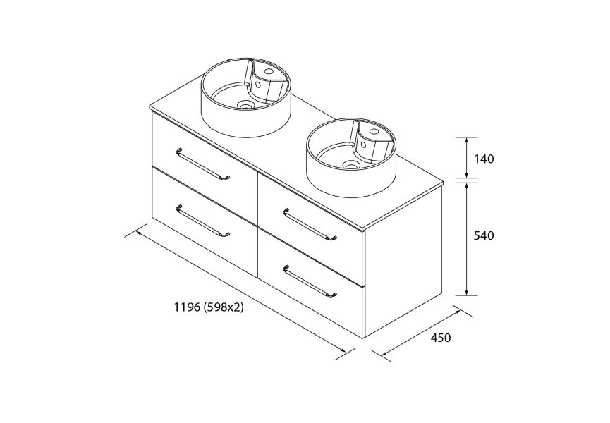 Conjunto mueble de baño con lavabo sobre encimera Morai Salgar croquis 4