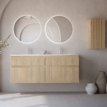 Conjunto de mueble de baño madera maciza ranurada Alpes 7 Bruntec