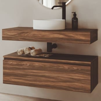Conjunto mueble de baño color madera con encimera de madera Vilma Bruntec