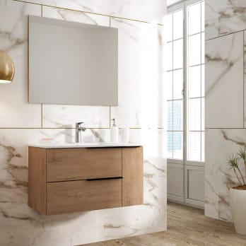 ▷ Mueble de Baño Iris 100 cm. 1 cajón y faldón con lavabo sobreencimera, Mudeba