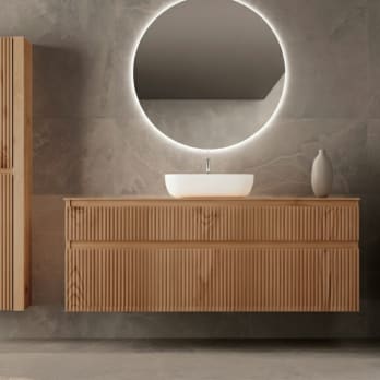 Mueble de Baño de madera maciza a medida con encimera de madera Alpes 1 Bruntec
