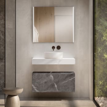 Mueble de baño con encimera de madera 10 cm de altura en color marmoleado Cala con cajonera Nomad Visobath