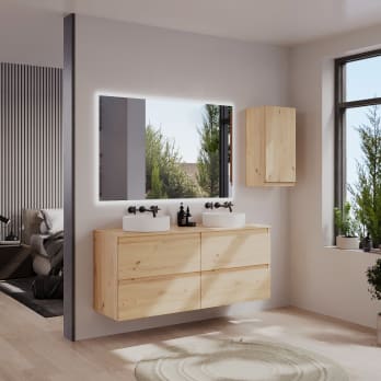 Mueble de baño color madera con encimera de madera Vilma Bruntec