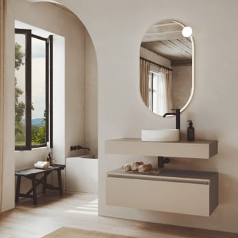 Conjunto mueble de baño MDF lacado con encimera de madera Vilma Bruntec