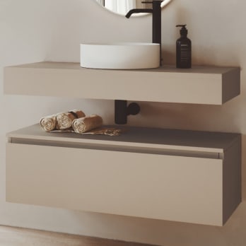 Conjunto mueble de baño MDF lacado con encimera de madera Vilma Bruntec