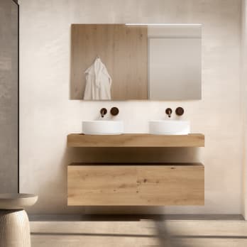 Conjunto mueble de baño con encimera de madera 10 cm de altura con cajonera Nomad monocolor Visobath