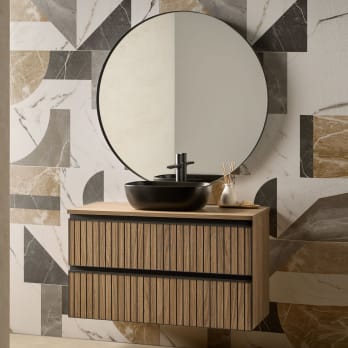 Conjunto de mueble de baño con lavabo sobre encimera negro Yuka Sanchís