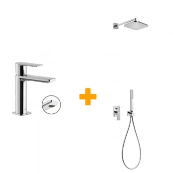 Pack grifo de lavabo + conjunto de ducha empotrado Loft Tres