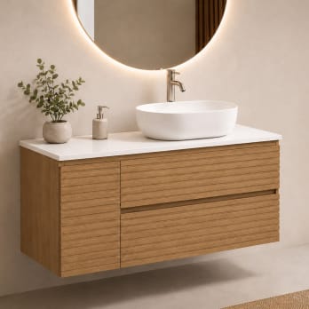 Mueble de baño Alpes 21 Bruntec con encimera Solid Surface blanca