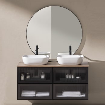 Conjunto mueble de baño frente cristal a rayas Koba Sanchís