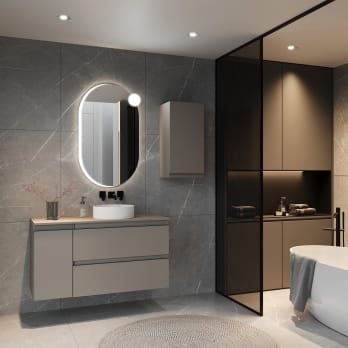 Mueble de baño MDF lacado con encimera de madera Vilma Bruntec