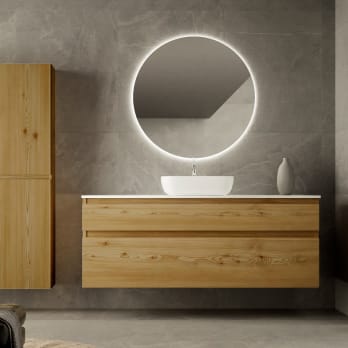 Mueble de baño madera maciza con encimera de Solid surface Alpes 1 Bruntec